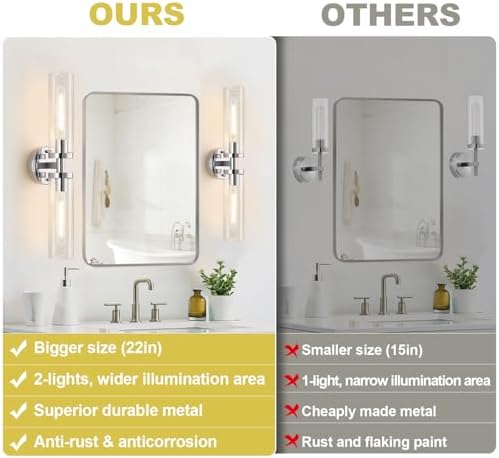 Indoi Wall Sconces Set of Two, Hardwired Chrome Bathroom Sconces Wall Lighting with Clear Glass, Modern Sconces Wall Decor Set of 2 Bathroom Light fixtures for Mirror Living Room Hallway Bedroom - Image 2