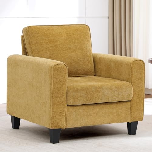 Chenille Upholstered Accent Chair, Modern Living Room Chairs, Comfy Armchair Single Sofa Side Chair for Apartment, Waiting Room, Office, Yellow by choairy