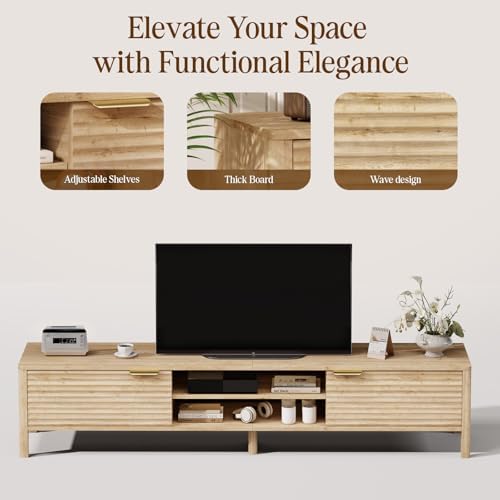 TV Stand for Living Room up to 80 Inch TVs Entertainment Center Oak 71" - Image 5