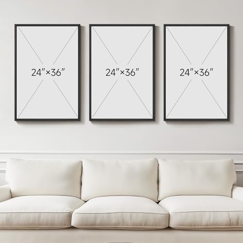 Large Framed Beige Orange Abstract Wall Art for Living Room, 3 Piece 24x36 - Image 3