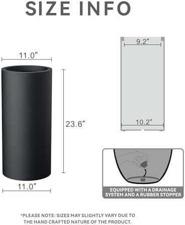 Kante Accent Round Column Black Concrete Planter 23.6" Tall, Outdoor - Image 2
