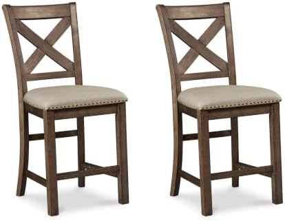 Signature Design by Ashley Rustic Counter Height Bar Stool, Set of 2, Beige by Unknown