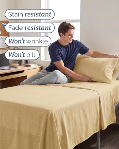 Twin XL 3 Piece Sheet Set - College Dorm Room Essentials - Heathered Tan - Image 5