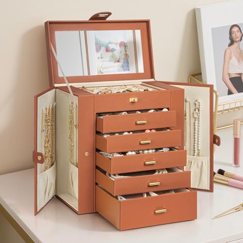 AKOZLIN 6-Tier Jewelry Box Organizer 5 Drawers Storage Extra Large Orange - Image 7