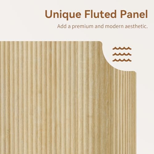 64" Fluted Buffet Cabinet with Storage, Natural Sideboard Cabinet - Image 4