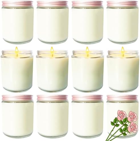 12 Pcs 8 Oz Bulk White Soy Candles,Rose Scented Candles Set,Bulk Aromatherapy Candle,Great Stress Relieving Scented Candle for Girls as a Gift for Birthdays, Weddings and More! by Veiuwa