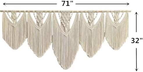 Extral Large macrame wall hanging, 71'' W x 32'' L boho wall art tapestry wall decor for urban entryway,living room,bedroom decor, headboard woven wall art, big fiber art over couch art for Yarn hallway (Beige-C) - Image 2