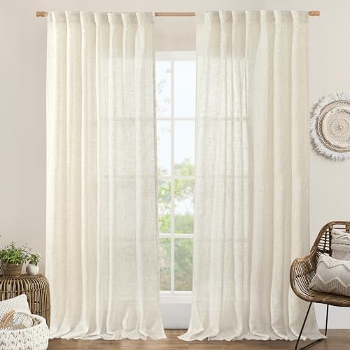 LAMIT 60 Inch Wide Linen Curtains 95 Inches Long Semi Sheer Panels by LAMIT