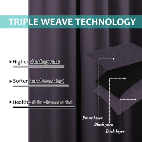 NICETOWN 100% Blackout Window Curtain Panels, Greyish Purple, 2 Pieces, 70" Wide Each Panel, Cold and Full Light Blocking Drapes with Black Liner for Nursery, 84" Drop Thermal Insulated Draperies - Image 6