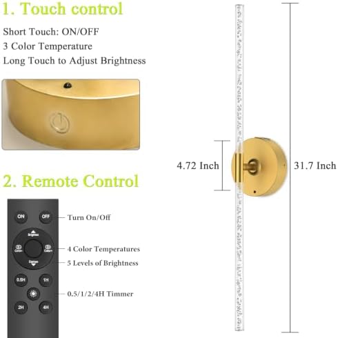 Rechargeable Wall Lights Battery Operated Sconce 2Pack(Gold Bubble Crystal) - Image 6