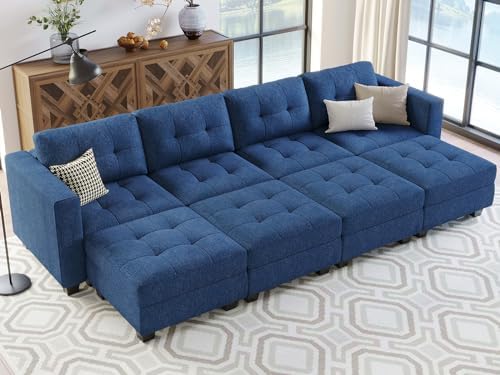 Belffin Storage Modular Sleeper Sofa Sectional Couch with Wide Chaises Convertible Sectional Sofa Bed Modular Sleeper Couch Bed Blue by Belffin
