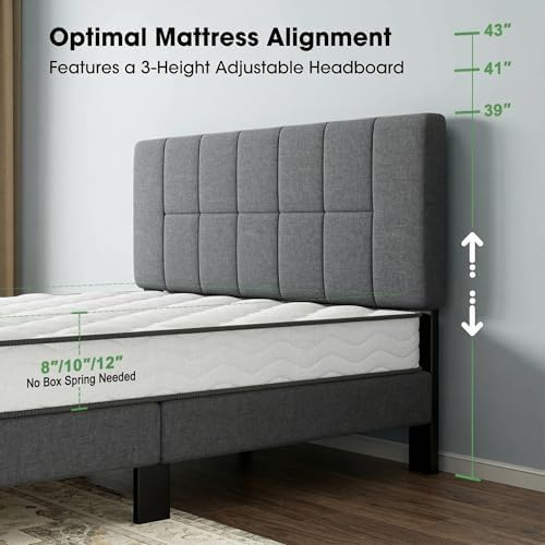 Marsail Queen Bed Frame with 2 Storage Drawers - Upholstered, Adjustable Headboard,6"-12" Mattress Fit, 1300 lbs Capacity, 12-Leg Sturdy Wood Construction, Easy Assembly, Dark Gray - Image 4