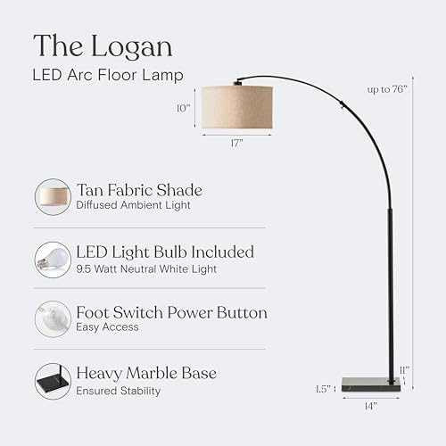 Brightech Logan Arc Floor Lamp, Bright Standing Lamp for Living Rooms, Offices & Bedrooms, Modern Living Room Décor, Tall Hanging Floor Lamp for Reading and More – Black - Image 5