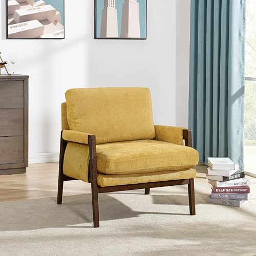 Roundhill Furniture Kelly Mid-Century Modern Accent Armchair, Yellow - Image 4