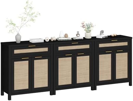 HOKYHOKY 90" Rattan Sideboard Buffet Cabinet, Boho Storage Cabinet, 3PCS - Image 6