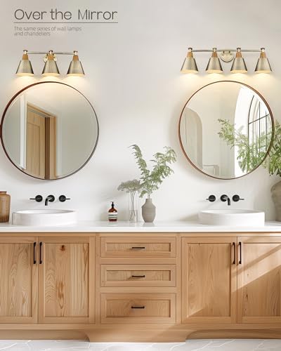 FEMILA Vanity Lights, 4-Lights Bathroom Light Fixtures Over Mirror, Antique Brass Wall Sconces Lamp with Hammered Metal Shade Finish, 4FG59B-4W BG - Image 6