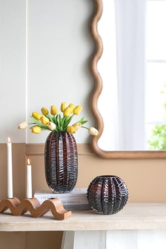 Modern Textured Cylindrical Glass Vase with Deep Amber Finish - 11" Tall Elegant Decor Piece for Living Room, Entryway, or Dining Table - Image 4