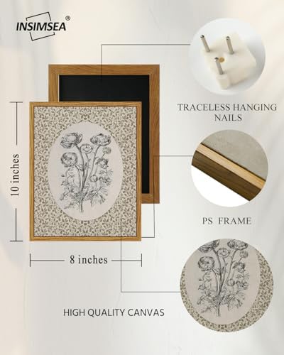 InSimSea Framed Wall Art Vintage Decor, Neutral Roses Floral Prints, 8x10In - Image 3