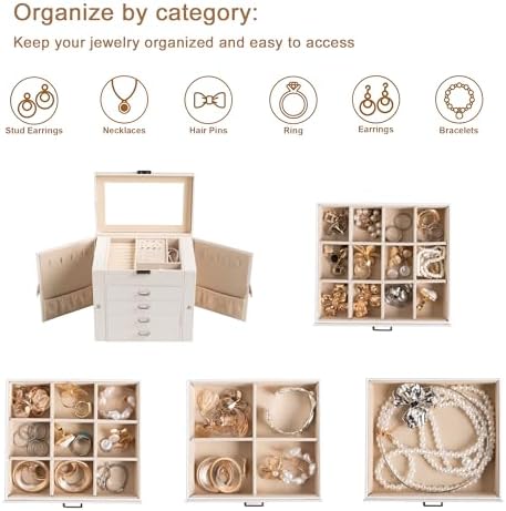 Frebeauty 5-Layer Jewelry Box for Women,Jewelry Organizer with 4 Drawers - Image 3
