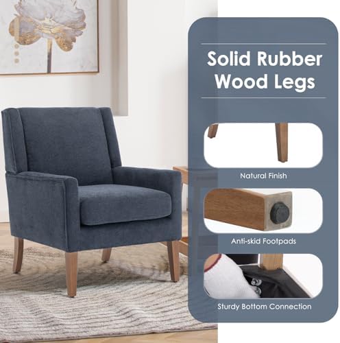 COLAMY Modern Wingback Living Room Chair Set of 2, Upholstered Fabric Accent Armchair, Single Sofa Chair with Lounge Seat and Wood Legs for Bedroom/Office/Reading Spaces, Blue - Image 5