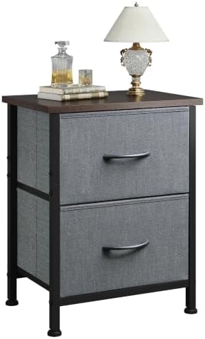 WLIVE Nightstand, 2 Drawer Dresser for Bedroom, Small Dresser with 2 Drawers, Bedside Furniture, Night Stand, End Table with Fabric Bins for Bedroom, Closet, Entryway, College Dorm, Dark Grey by WLIVE
