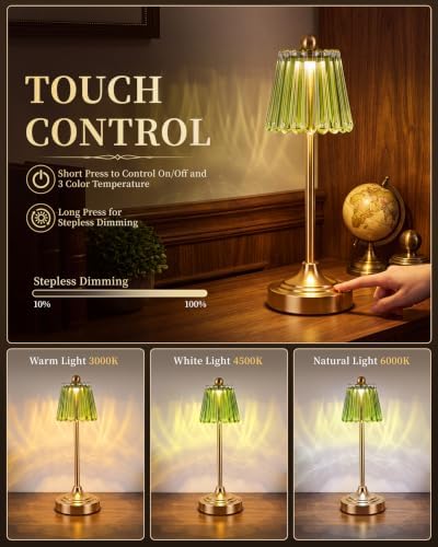 Small Vintage Cordless Table Lamp, Green - Image 3