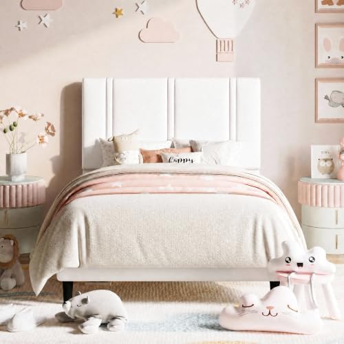 Allewie Twin Platform Bed Frame with Velvet Upholstered Headboard by Allewie