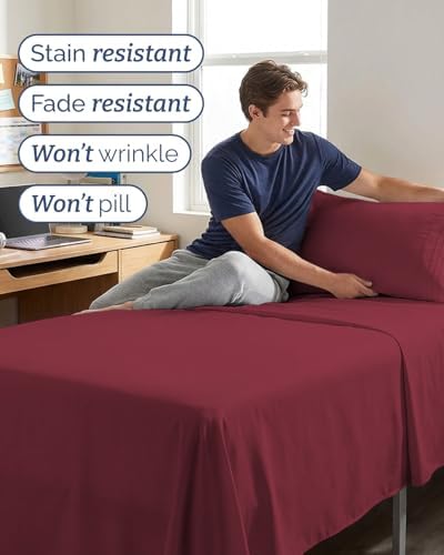 Twin XL 3 Piece Sheet Set - College Dorm Room Essentials - Burgundy - Image 5