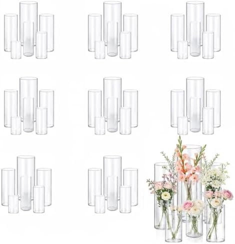 48pcs Glass Vase Cylinder for Centerpieces 4,6,7.5,8,8,10Inch Tall Small Flower Glass Clear Home Decor Centerpiece Table Flower Vase Decorations for Wedding＆Holiday by OGEH