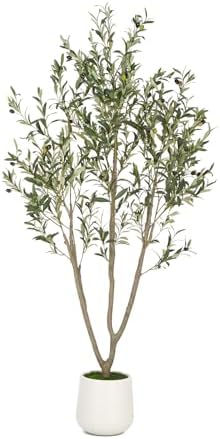 VIVATREES Olive Trees Artificial Indoor, 6FT Tall Faux Olive Tree with White Tall Planter, Artificial Plants with Natural Wood Trunk and Lifelike Fruits for Home Office Decor by VIVATREESADDINGCOLORTOYOURSPACE