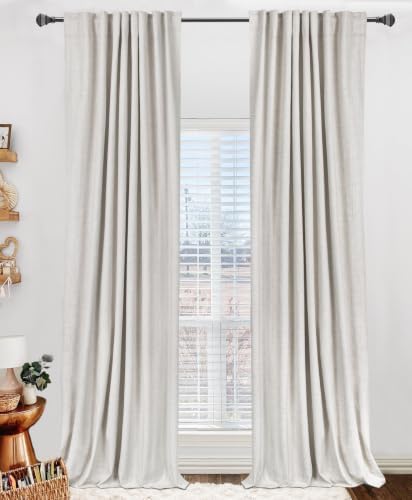 Linen Textured Total Blackout Curtains for Bedroom 90 Inches Long, Beige by 100BlackoutShield