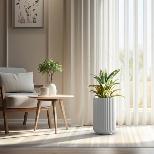 Kante 17.7" Tall Fluted Concrete Planter, White Round Column Pot - Image 5