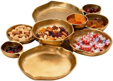 Cluster of 9 Round Serving Bowls, 9-Piece on 22-Inch Gold Tray, for Snacks Dips Appetizers at Parties Weddings Entertaining, Decorative Multi-Bowl Platter, Gold by Unknown