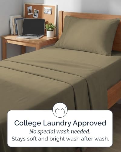 Twin XL 3 Piece Sheet Set - College Dorm Room Essentials - Khaki - Image 6