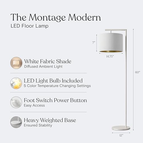 Brightech Montage Modern Floor Lamp - LED Standing Lamp with Adjustable Color Changing Bulbs for Living Rooms & Offices - Tall Corner Bedroom Reading Light for Contemporary Home Decor - Cream and Gold - Image 4