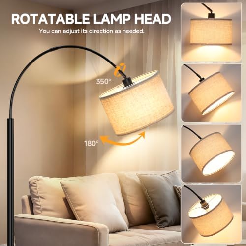 Arc Floor Lamps for Living Room, Black Standing Lamp with Linen Shade - Image 2