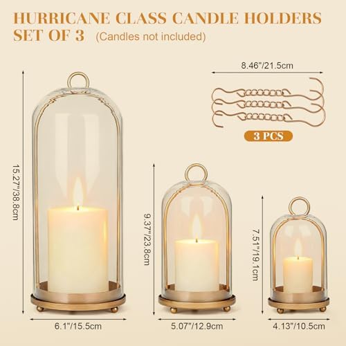 15"&9"&7" Hurricane Glass Candle Holders Set of 3 - Image 3