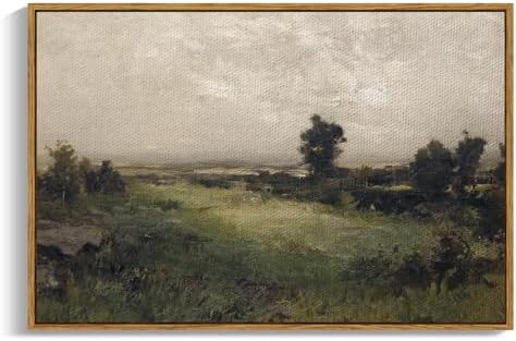 InSimSea Framed Canvas Wall Art Vintage Decor, Framed Vintage Landscape Canvas Wall Art, Wild Field Oil Painting Prints, Cottagecore Bedroom Bathroom Office Decor, 24"x36" by InSimSeaArt