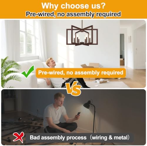 25"-61" Height Adjustable Modern Matte Brown Chandelier for Dining Room, No Assembly Required Brown Dining Room Light Fixture Over Table, Industrial Metal Pendant Lights Fixture for Kitchen Island - Image 3