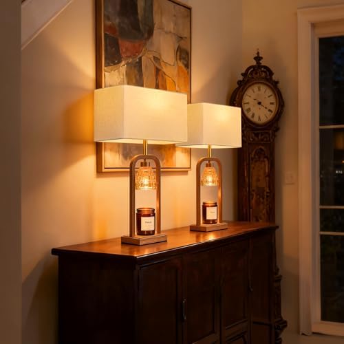 PoKat Electric Candle Warmer Lamps Gold, Lamp Candle Warmers with Timer Dimmer, Wax Light Warming Table Lamps Set of 2 for Jar Candles, Modern Bedside Lamp for Home Decor Living Room, Bulb Included - Image 7