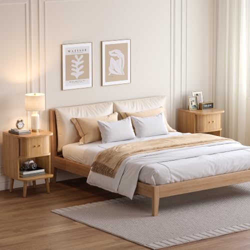 Decofy Fluted Nightstand with Charging Station & Sliding Door, Oak - Image 7