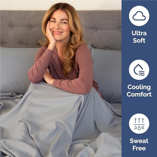 Split King Size 5 Piece Sheet Set - Comfy Breathable & Cooling - Steel Blue - Image 4