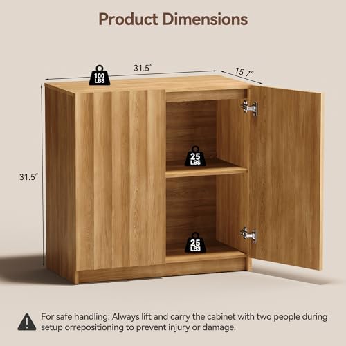 Modern Buffet Cabinet with Storage, 31.5" Wide Fluted Arched Sideboard Cabinets with Adjustable Shelves, Wooden Modular Coffee Bar for Dining Room, Kitchen, Living Room, Entryway, Natural - Image 2