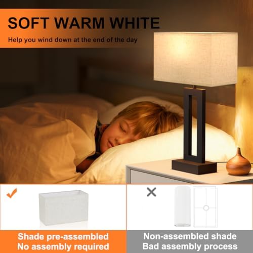 Nightstand Table Lamps for Bedrooms Set of 2 - Touch Bedside Lamp with USB C+A, 3 Way Dimmable Living Room Lamps for End Tables Set of 2, Modern Night Stand Lamps for Bed Side Guest Room(Cream) - Image 6