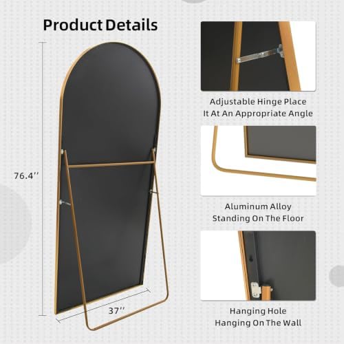 LFT HUIMEI2Y 76.4"x37" Arch Full Length Mirror, Gold Floor Mirror - Image 3
