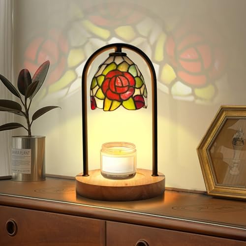 Rose Tiffany Candle Warmer Lamp, Fixed Arch Wood Wax Melter by GlassCharms