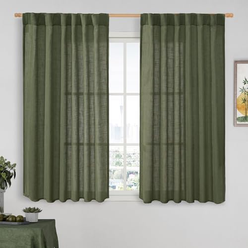 LAMIT Linen Semi Sheer Curtains 48 Inch for Bedroom Window Treatment by LAMIT