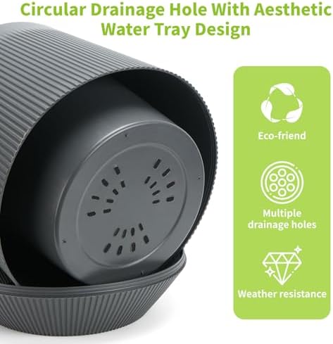 Plant Pots，Set of 2 Plastic Large Pots for Indoor Plants,Flower Pots Outdoor Planters with Drainage Hole and Seamless Saucer,(Gray 15Inches) - Image 6