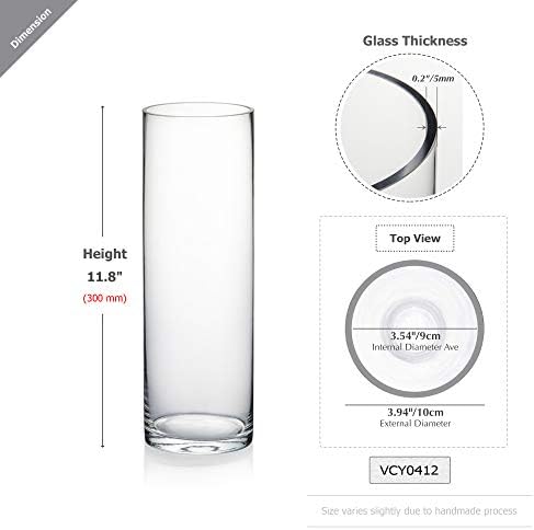WGVI Quality Thick Weighted Clear Cylinder Glass Vases, 4" W x 12" H, Flower Arrangement Floating Candle Holders Wedding Centerpieces Terrarium Planter Floral Countertop Storage Container, 1 Piece - Image 2