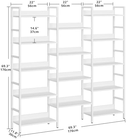 IRONCK Triple Wide 5-Tier Bookshelf with Metal Frame, Industrial White - Image 3